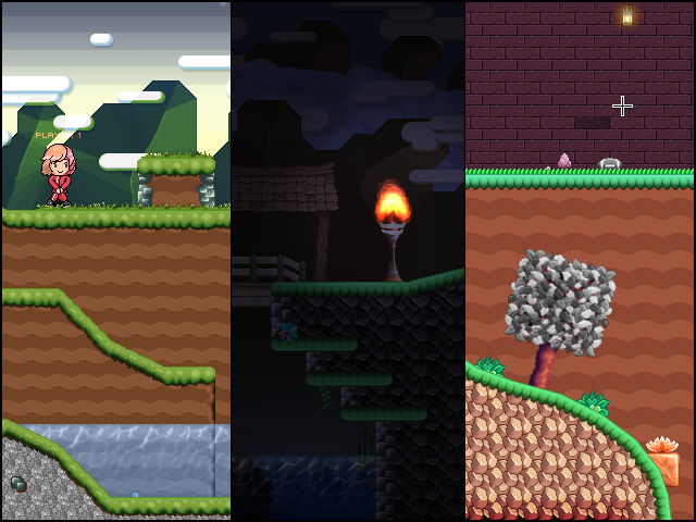 Screenshot of various environments you can create with the level editor